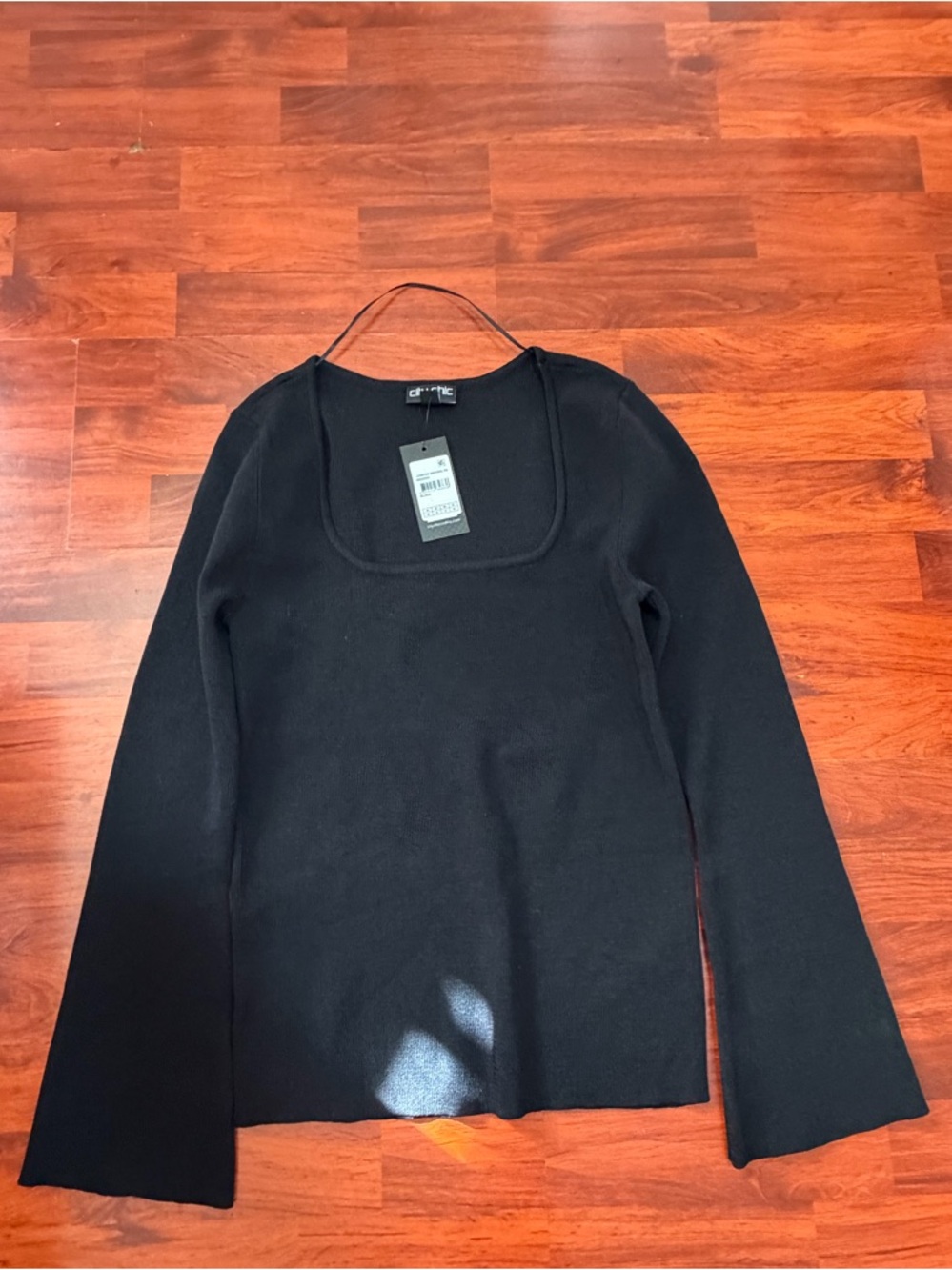 City Chic Black Square Neck Long Sleeve Top